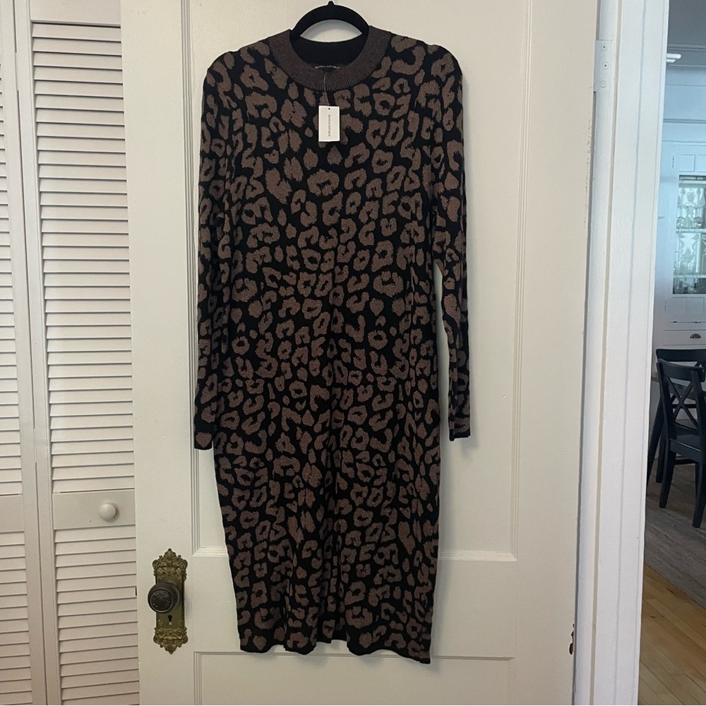 Banana Republic Leopard Print Knit Dress L NWT